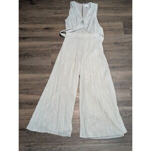 SAYLOR Silver Metallic Pleated‎ Wide Leg Jumpsuit Dressy Evening Size S